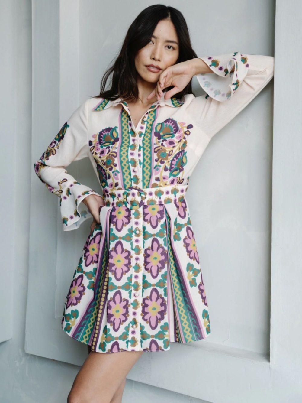 Ciebon Maris Mixed Print Long Sleeve Shirt Dress - Picture 2 of 7